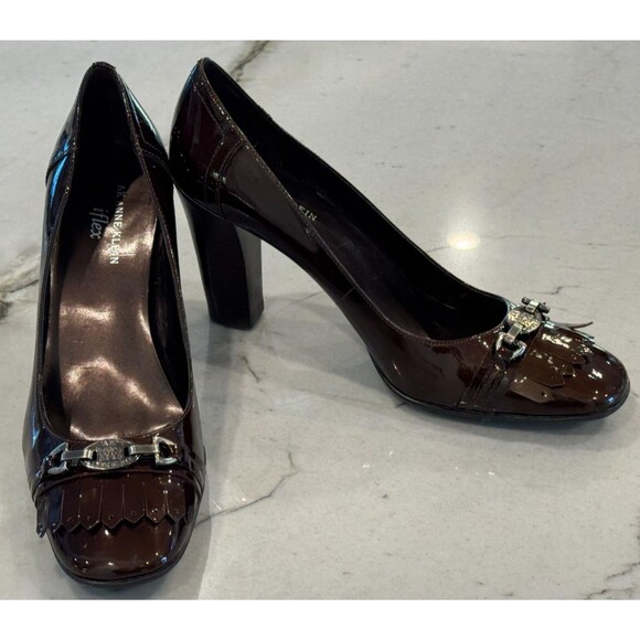 ANNE KLEIN iflex AKPFENNIING BROWN PATENT LEATHER BLOCK HEEL SZ 8.5M - Picture 4 of 10